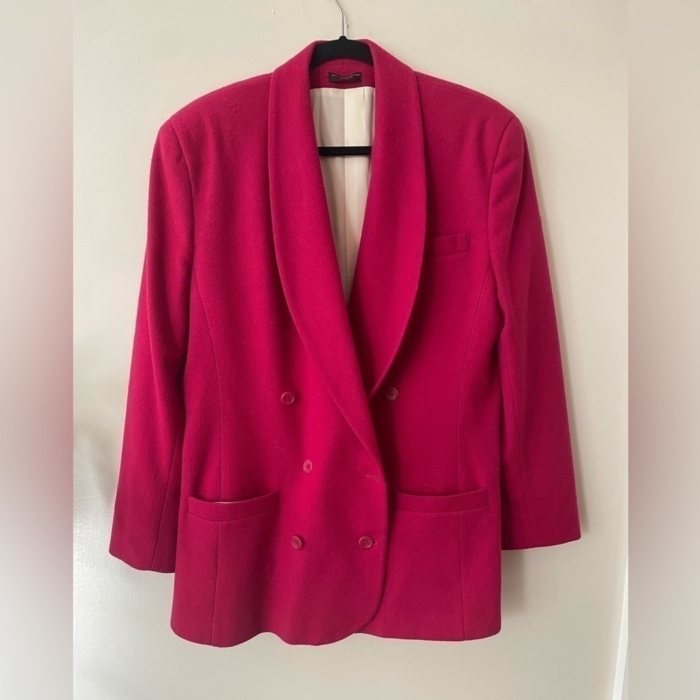 Vintage Wool Double Breasted Marshall Fields Raspberry Coat Size 14